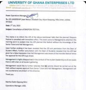 University Of Ghana Diaspora Festival Canceled