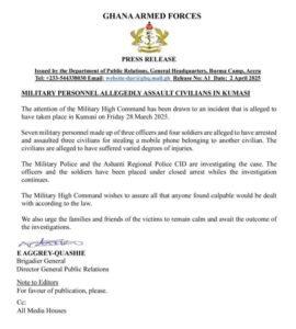 Seven(7) soldiers have been placed under closed arrest for allegedly assaulting civilians 2 Sold