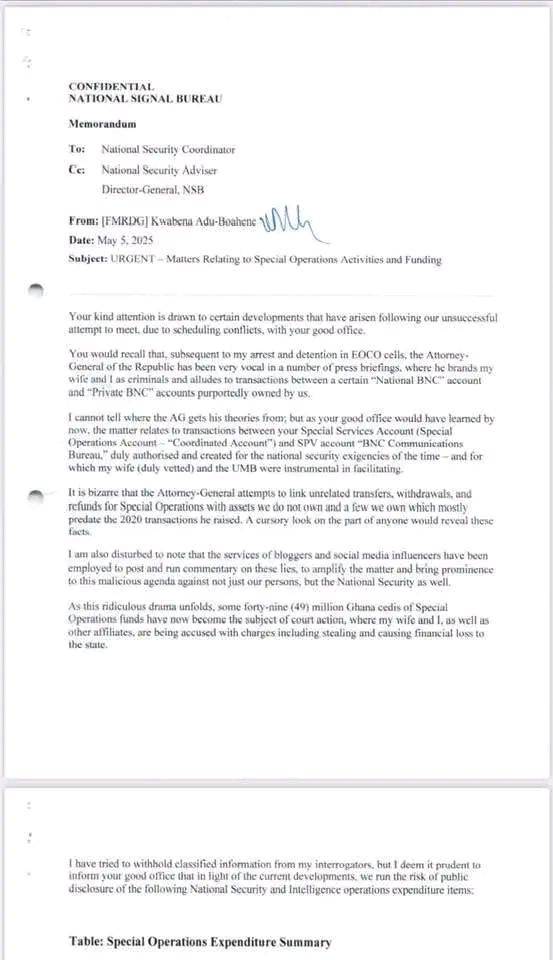 Adu-Boahene memo claims NSB spent GH$8.3m on 'opposition party' ahead of 2024 Elections 2 Memo