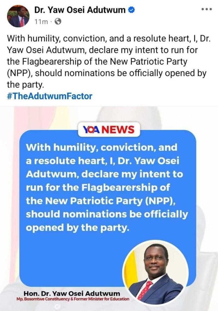 Dr. Yaw Adutwum Declares Bid for NPP 2028 Flagbearer Race 2 Dr. Yaw Adutwum Declares Bid for NPP 2028 Flagbearer Race