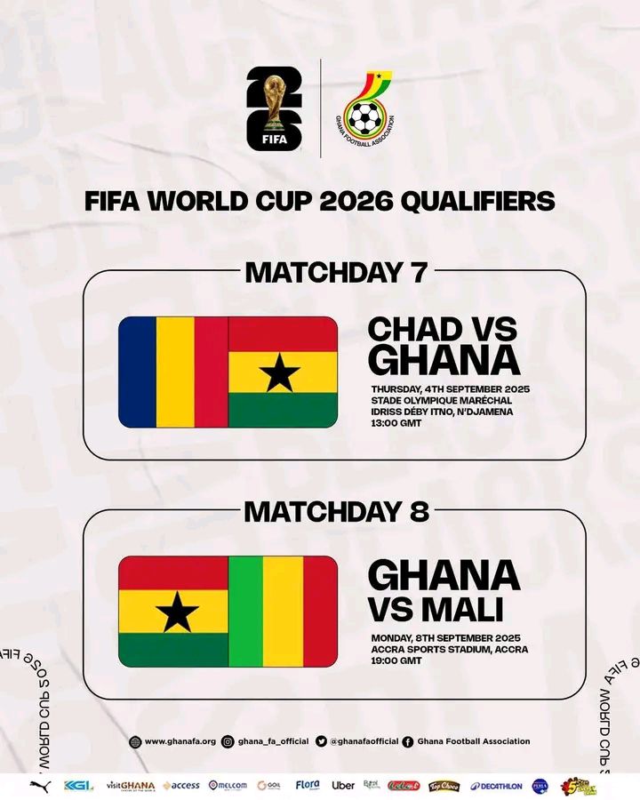 Ghana to Face Chad and Mali in Crucial September 2026 FIFA World Cup Qualifiers