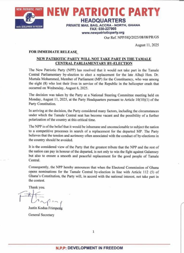 16 pick up nomination forms for NDC Tamale Central vacant parliamentary seat after Murtala Muhammed’s death 4 NDC Tamale Central By-Election NPP withdraws