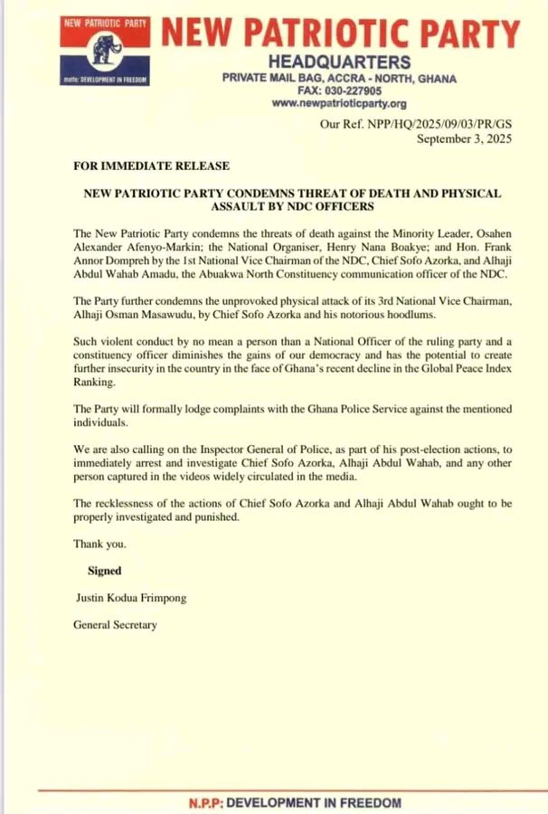 NPP Demands Arrest of Chief Sofo Azorka and Abdul Wahab Amadu Over Akwatia By-Election Violence 4 Npp