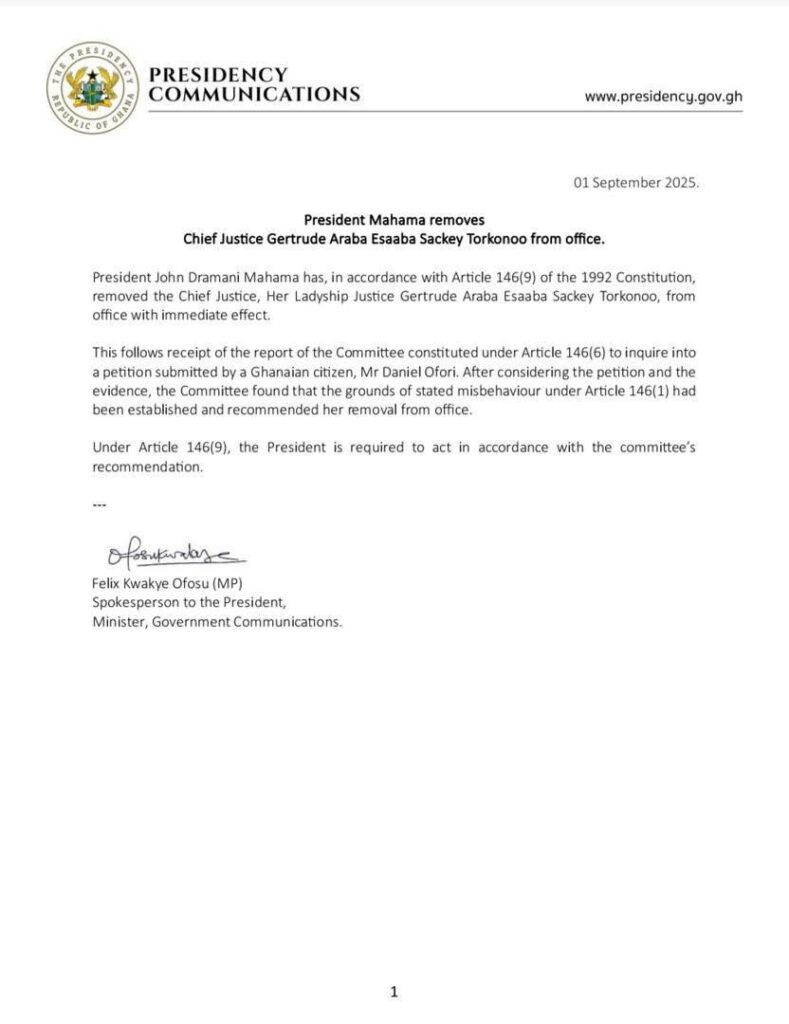 Chief Justice Torkornoo removal
