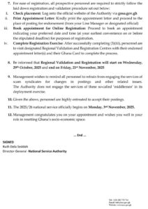 NSA Releases First Batch of 2025/2026 National Service Postings; 85,159 Graduates Deployed Nationwide