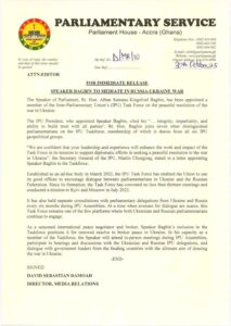 Speaker Bagbin Appointed to Global Taskforce on Russia-Ukraine War Resolution