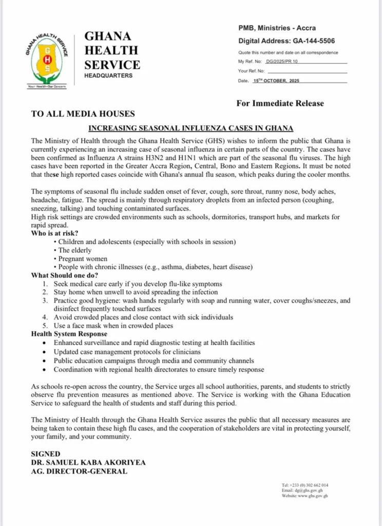 Ghana Health Service Warns of Rising Seasonal Flu Cases, Urges Public Vigilance 3 ghs