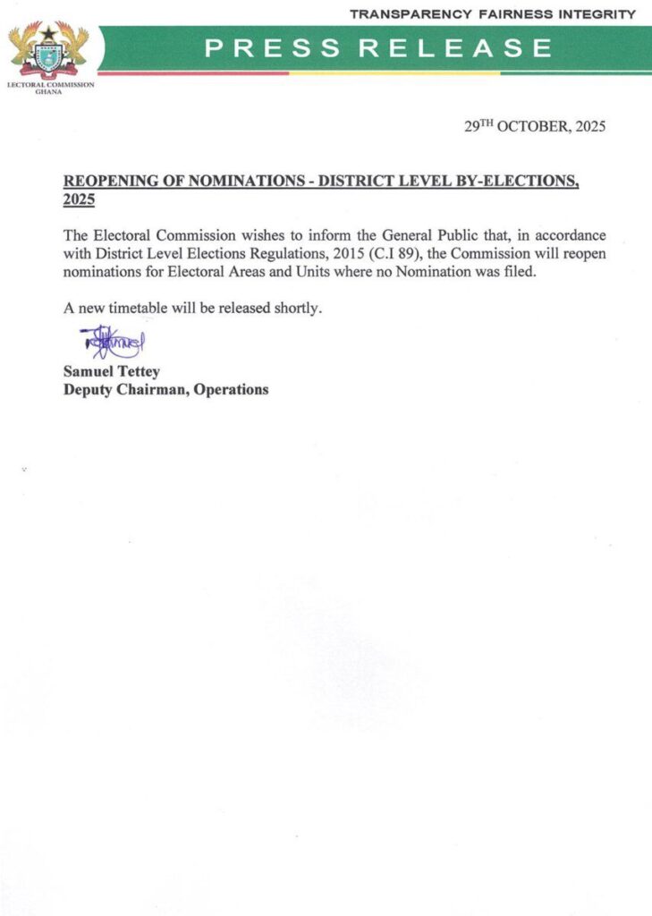 EC to Reopen Nominations for District Level By-Elections in Uncontested Electoral Areas