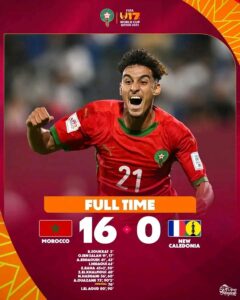 Morocco crush New Caledonia 16-0 in the U17 World Cup
