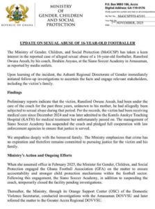 Gender Ministry Refers Case of Abused Teen Footballer to CID
