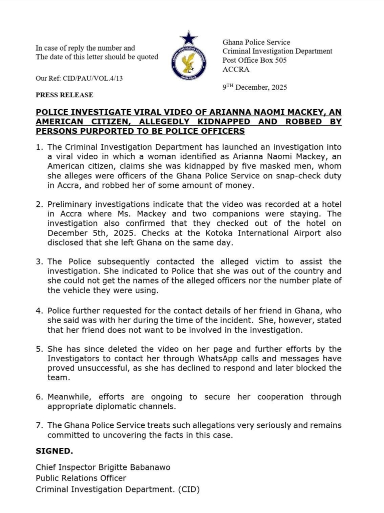 Ghana Police launch probe into viral kidnapping claim by US woman who has left country 3 police