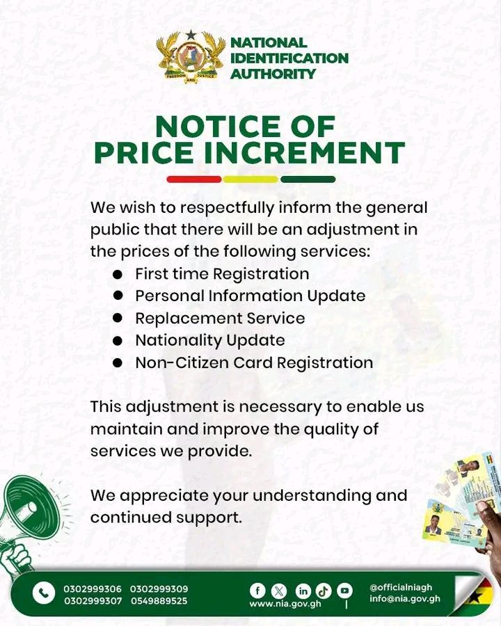 NIA increases prices for Ghana Card services