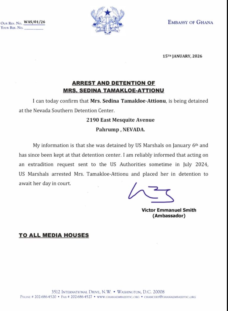 Ghana confirms arrest and detention of former MASLOC CEO Sedina Tamakloe-Attionu in Nevada