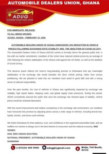 ADUG announces 15% reduction in vehicle prices as Cedi stabilises and COVID-19 levy is abolished 4