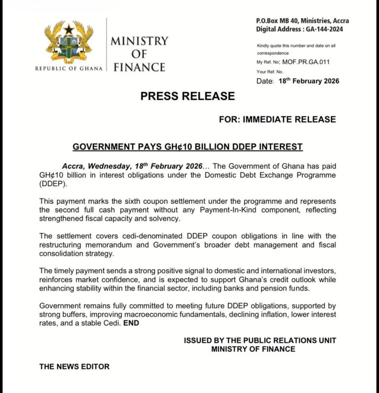 Gov’t makes GH¢10 billion DDEP interest payment in major fiscal milestone