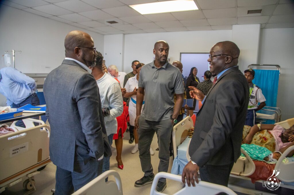 GFA President Kurt Edwin Simeon-Okraku and Black Stars head coach Otto Addo at Greater Accra Regional Hospital 