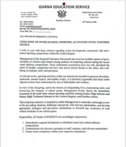 GES suspends all inter-school sports competitions in Central Region after student violence