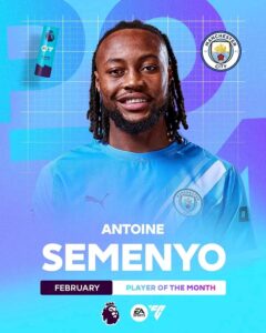Semenyo named Premier League player of the month after standout February performance
