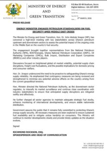 Energy Ministry assesses fuel security amid Middle East crisis threatening global oil stability 4 Energy Ministry assesses fuel security